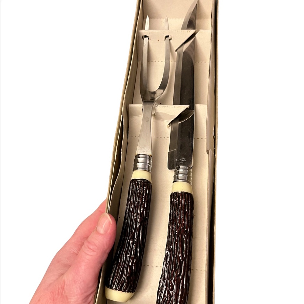 Vintage Federal Cutlery stainless steel antler handled carving set